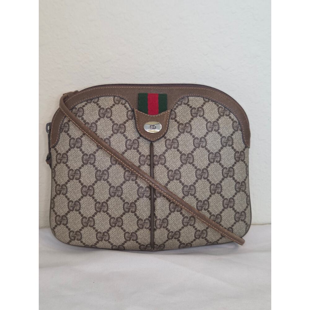 Gucci GG Supreme Web Stripe Crossbody Bag Brown Monogram Italy Vintage Ophidia